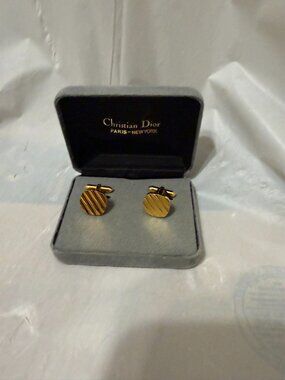 Christian Dior Vintage Gold Toned 1/2" Square Cufflinks Original Box